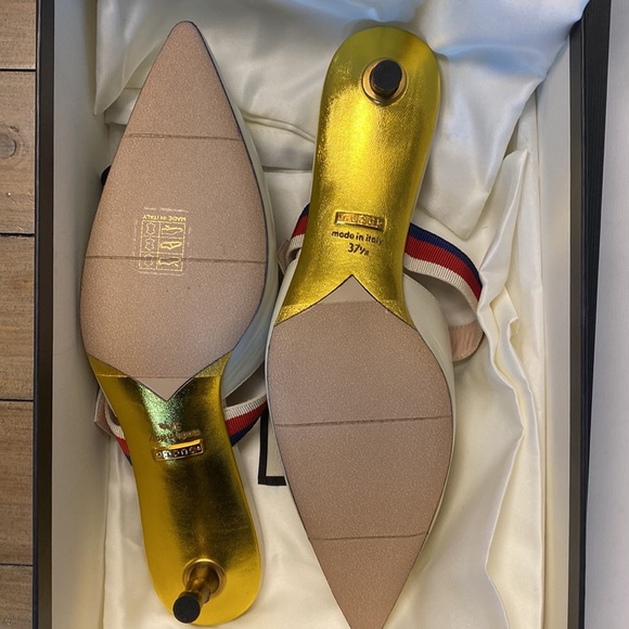 Authentic Gucci Leather Kitten bamboo heel, Strap White Blue Red size 37 1/2. - Picture 2 of 8